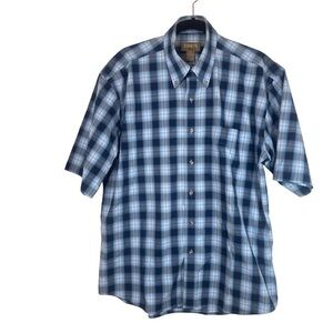 Khaki’s Blue Plaid Short Sleeved Casual Button Down Shirt Size Large